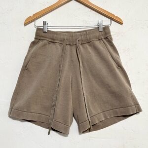 Zara Tan Drawstring Sweat Shorts Relaxed Fit Elastic Waist Small